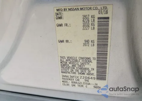 2018 Nissan Altima 2.5 S from USA, damaged, VIN 1N4AL3AP3JC220649